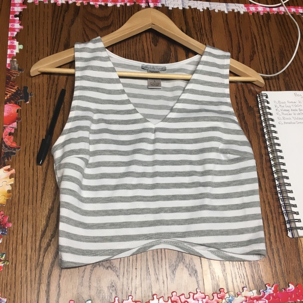 NWOT White and Gray Crop Top